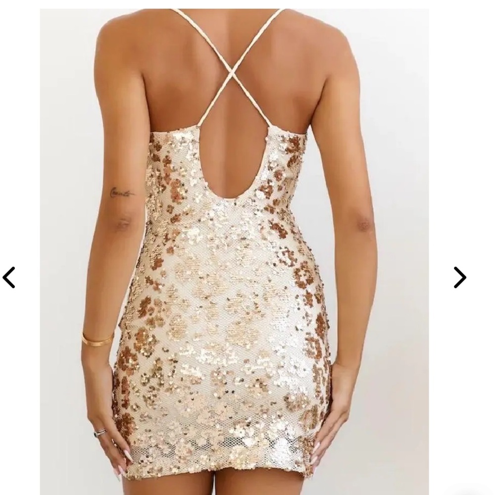 Hello Molly Gold Sequin mini dress size 4 - Picture 2 of 6